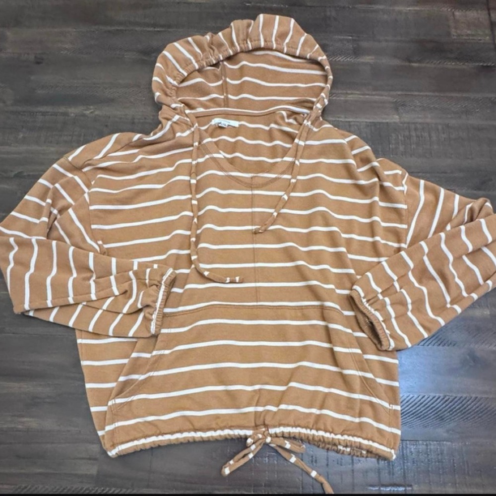 Maurices Hoodie Sweatshirt Small Gold White Excellent Striped Drawstring Hem